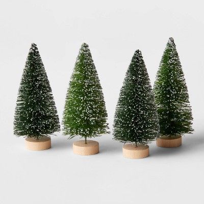 4pc 4" Decorative Sisal Christmas Bottle Brush Tree Set Green - Wondershop™ | Target