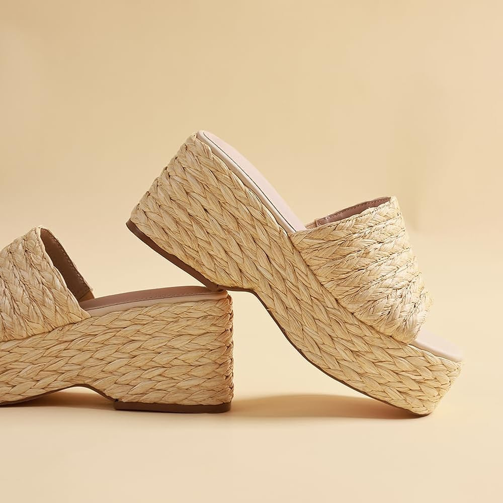 Platform Slip on Espadrille Sandals for Women Wedges Slides Bohemia Sandals Flatform Open Toe Bea... | Amazon (US)
