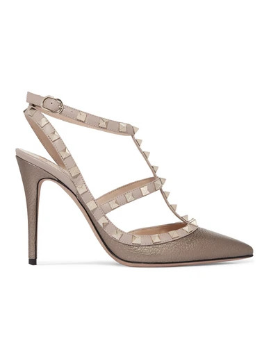Valentino - Rockstud Metallic Textured-leather Pumps - Bronze | NET-A-PORTER (US)