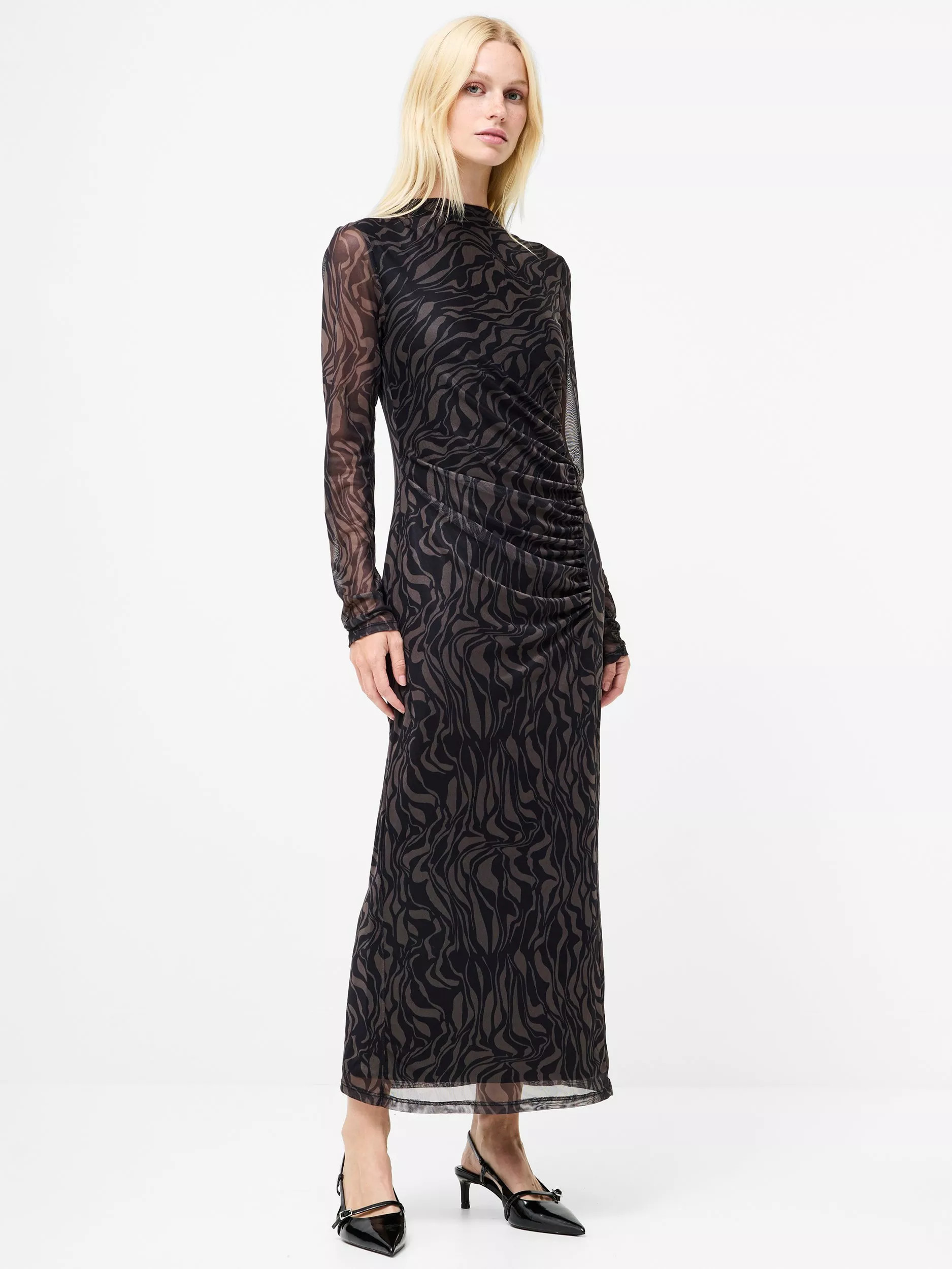 French Connection Zaria Ruched Long Sleeve Maxi Dress | John Lewis (UK)
