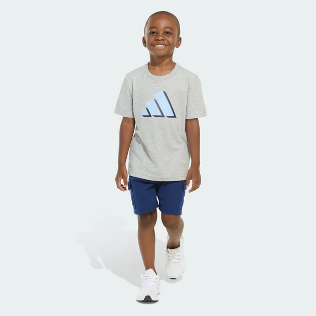 Kids' adidas Two-Piece Short Sleeve Heather Cotton Tee and Cargo French Terry Shorts Set | Shop Simon