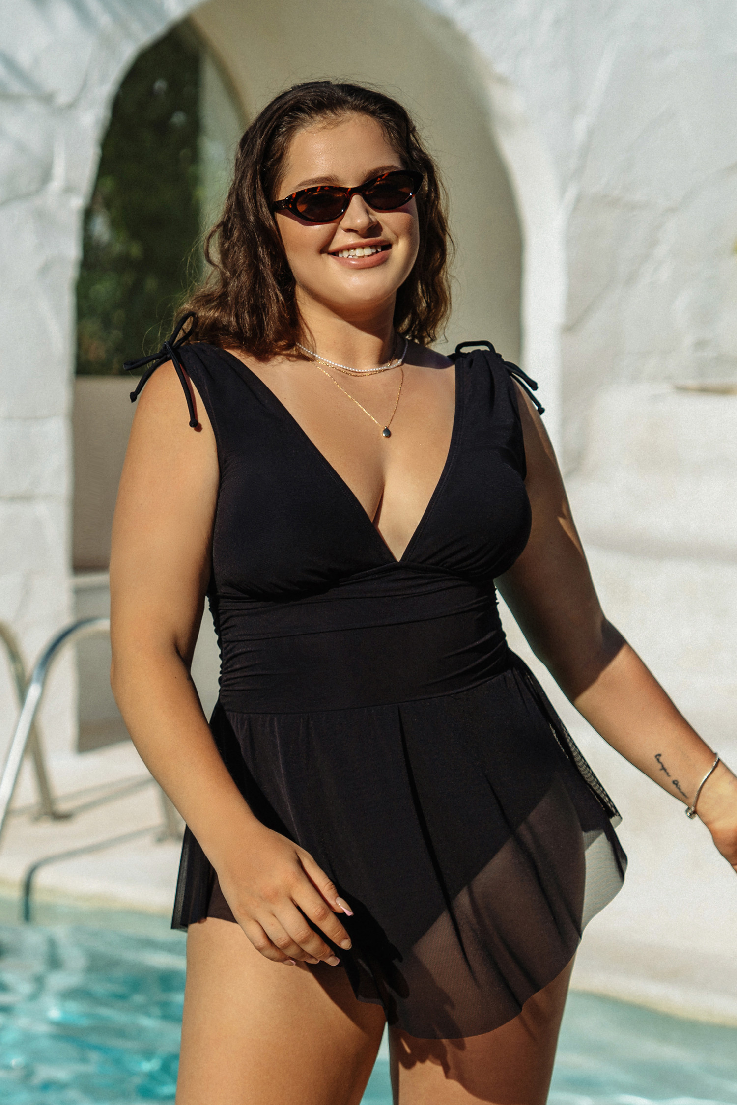 Emerge Mesh Draped Plus Size Swim Dress | Cupshe US
