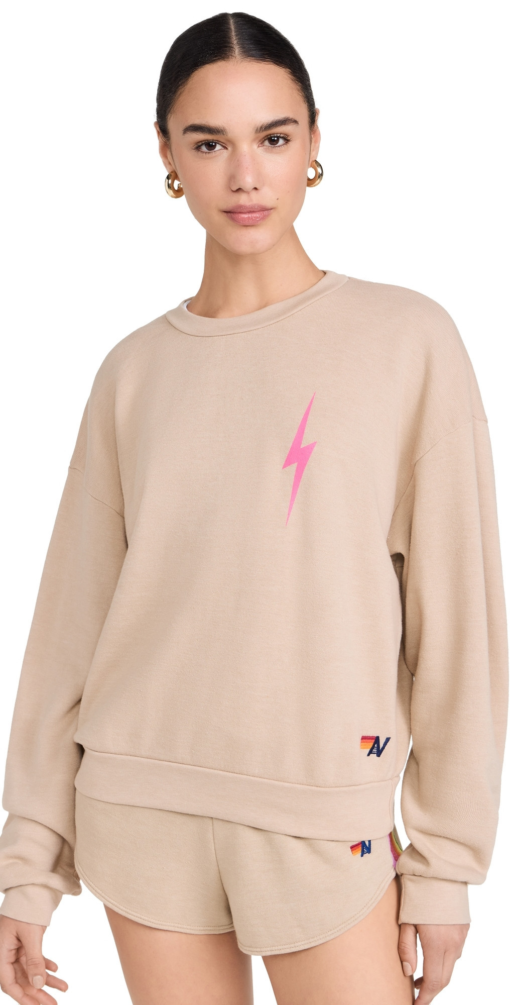 Aviator Nation Bolt 2 Crew Sweatshirt Sand/Neon Pink L | Shopbop