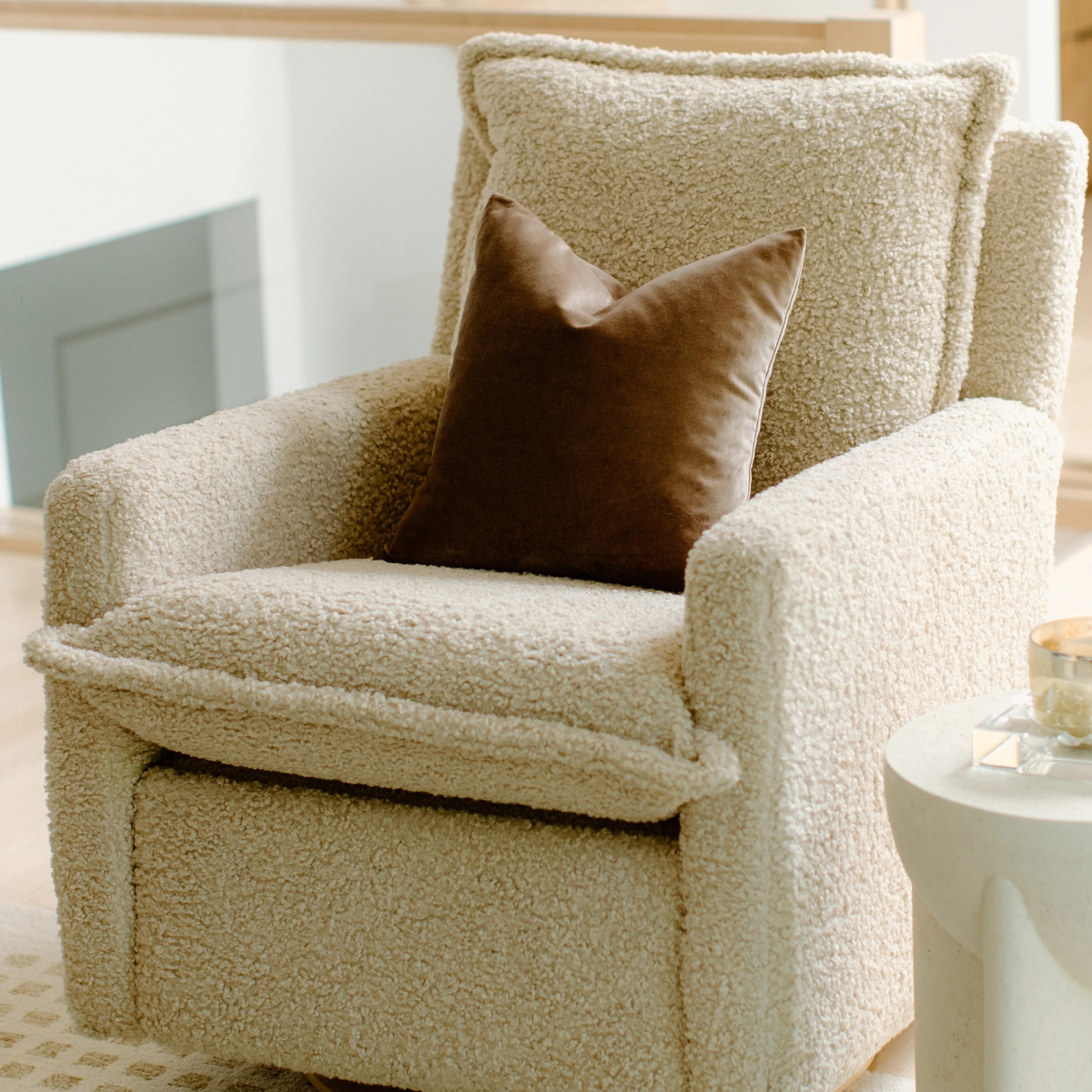 Flynn – Gliding Swivel Nursery Recliner - Sheepskin Linen | Oilo Studio