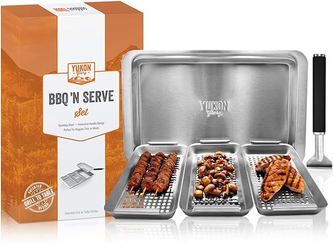 Yukon Glory™ BBQ 'N SERVE Grill Basket Set - Includes 3 Grilling Baskets a Serving Tray & Clip-... | Amazon (US)