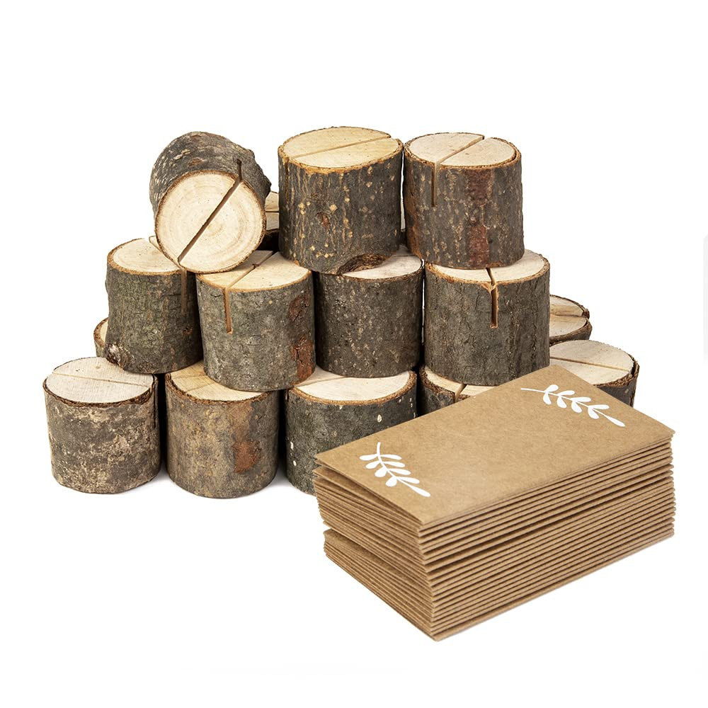 20Pcs Wood Place Card Holders and 24Pcs Kraft Table Place Cards, Rustic Table Number Holders, Foo... | Amazon (US)