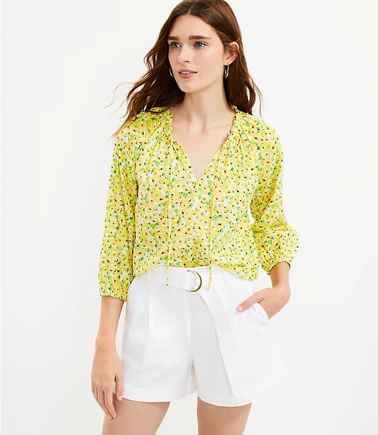 Floral Clip Tie Neck Blouse | LOFT