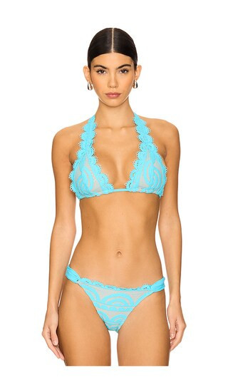 PQ Lace Halter Bikini Top in Baby Blue. - size L (also in M, S) | Revolve Clothing (Global)