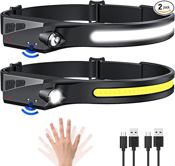 Headlamp Rechargeable, Super Bright LED Headlamp, 230° COB Wide Beam Headlight Flashlight with A... | Amazon (US)