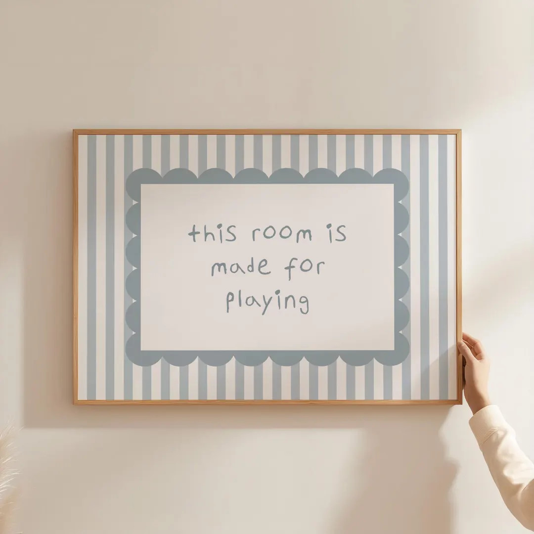Soft Blue Playroom Art This Room is Made for Playing Print Retro Kids Room Striped Nursery Scallo... | Etsy (US)
