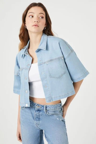 Cropped Denim Drop-Sleeve Shirt | Forever 21