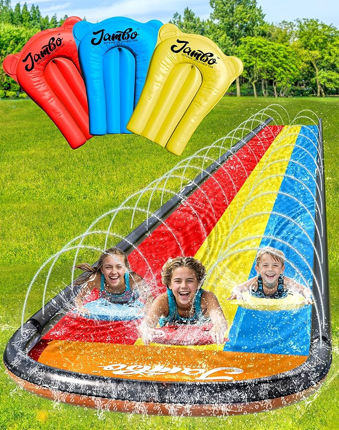 Jambo Premium Triple Slip Splash and Slide with Bodyboards (Updated Model), Heavy Duty Water Slid... | Amazon (US)