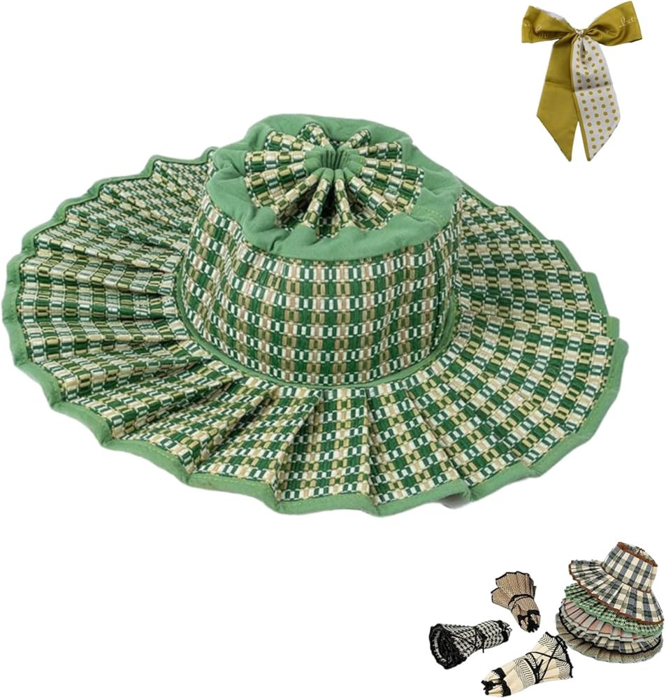 Women's Straw Reversible Pleated Sun Hat,Foldable Wide Brim Beach Hats for Summer,Outdoor Casual ... | Amazon (US)