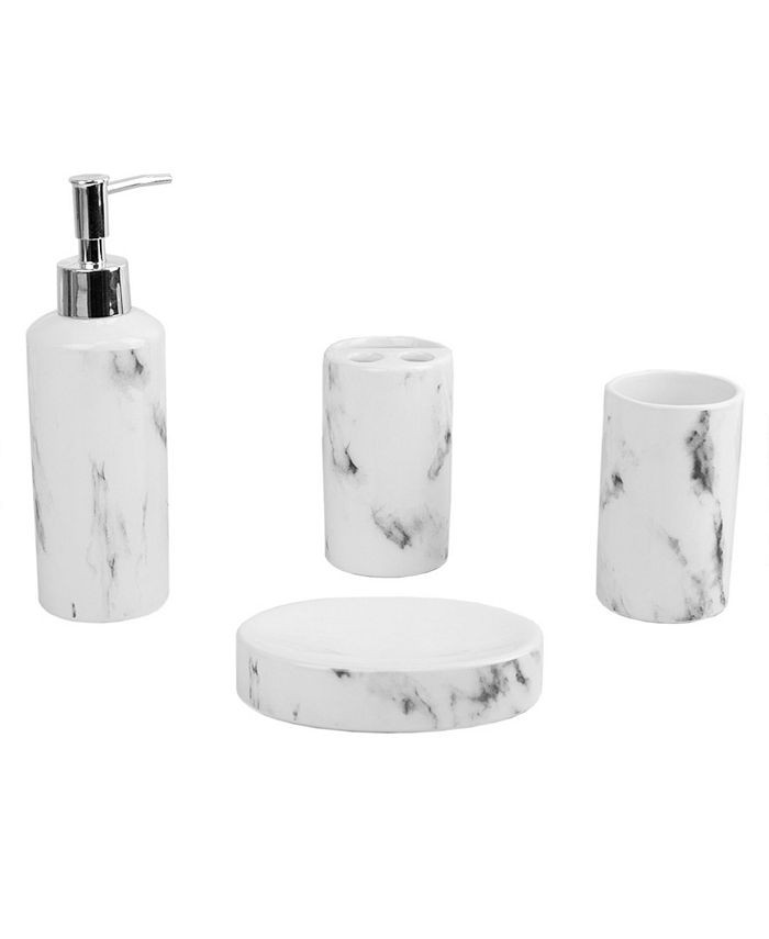Home Basics Marble Bath Accessory 4 Piece Set & Reviews - Bathroom Accessories - Bed & Bath - Mac... | Macys (US)