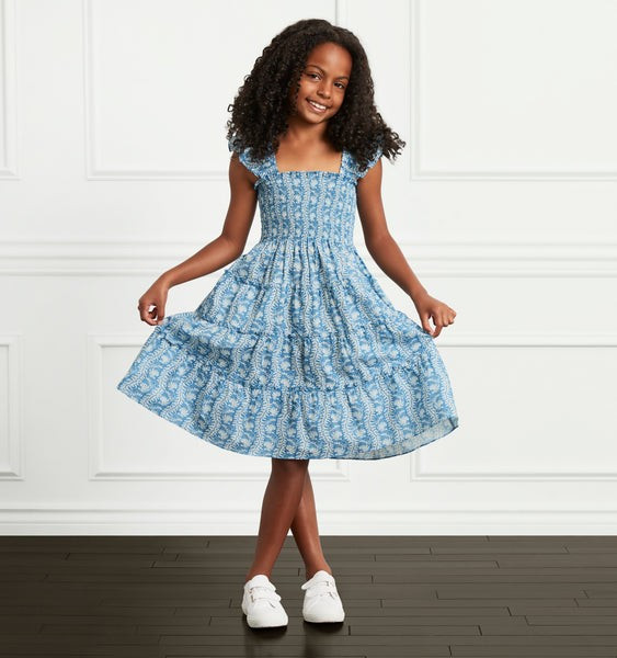 The Tiny Ellie Nap Dress - Trailing Vine Blue Cotton | Hill House Home