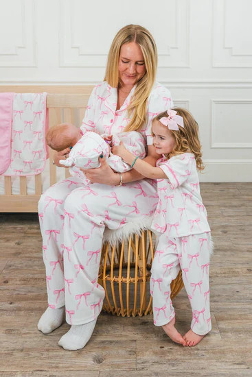 Mom & Me - Blushing Bows Waffle Knit Pajamas | Sparkle In Pink