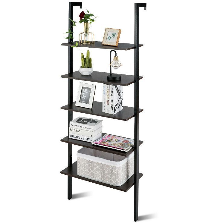 Costway 5-Tier Ladder Shelf Wood Wall Mounted Bookshelf W/Metal Frame Display Shelf | Target