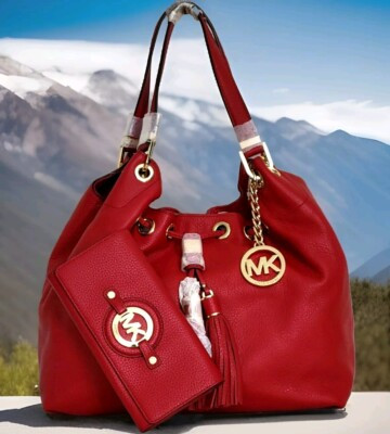 🌞MICHAEL KORS CAMDEN LARGE RED LEATHER GOLD SHOULDER BAG +/OR RED WALLET🌺NWT! | eBay US