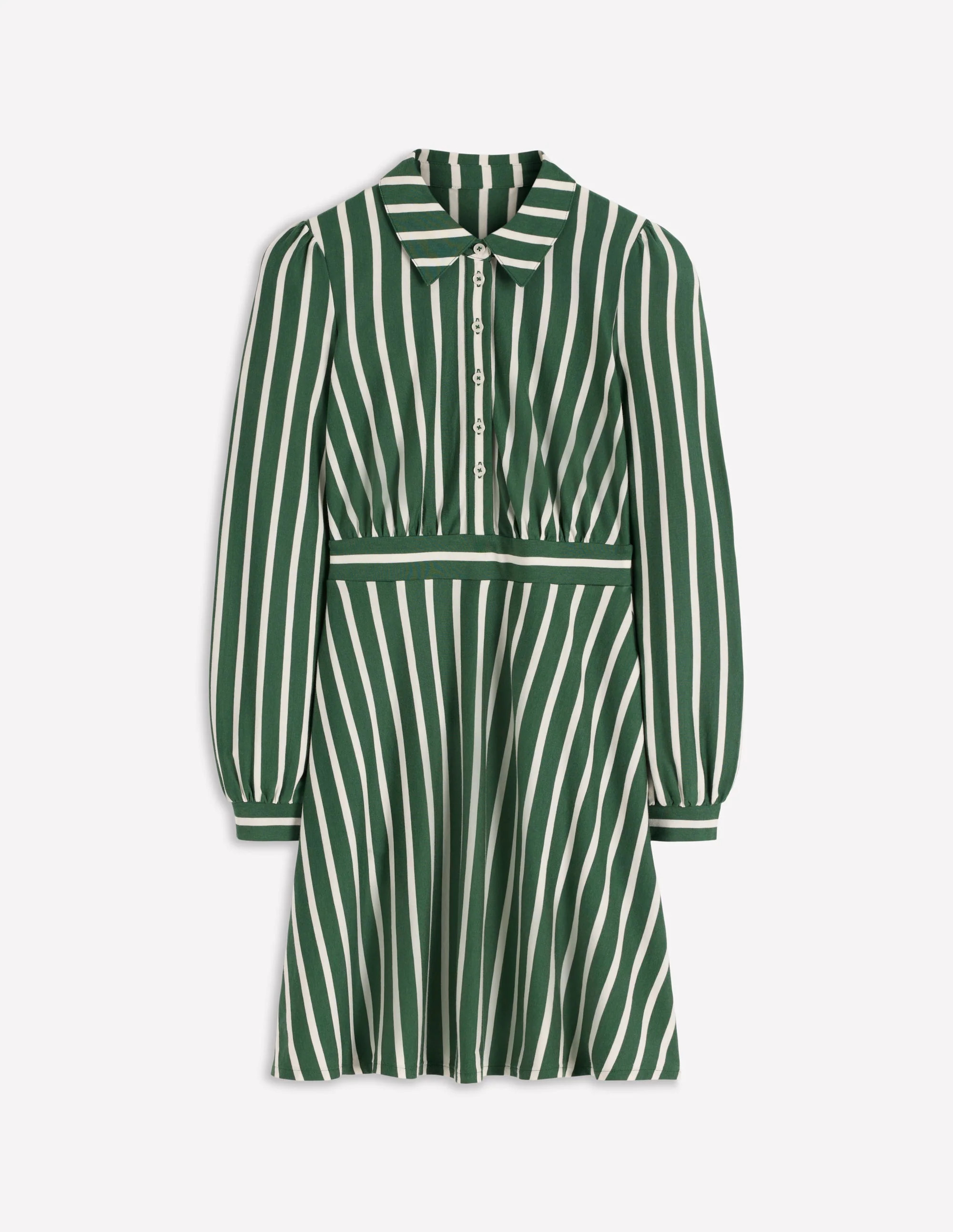 Orla Short Jersey Shirt Dress-Hunter Green, Ivory Stripe | Boden (US)