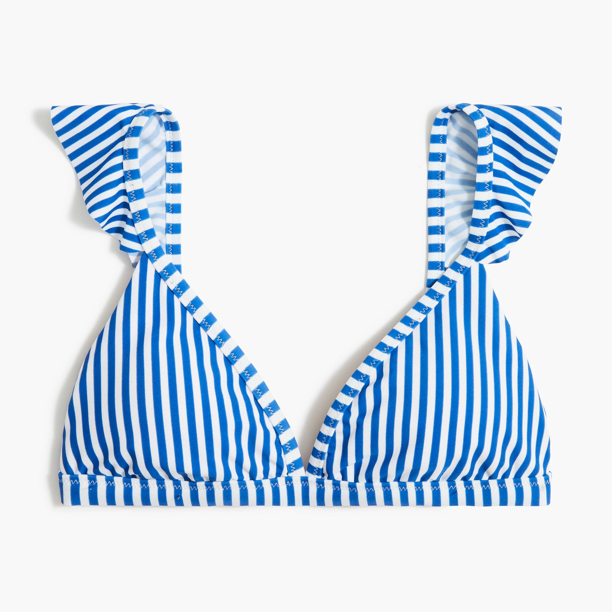 Striped ruffle-shoulder V-neck bikini top | J.Crew Factory