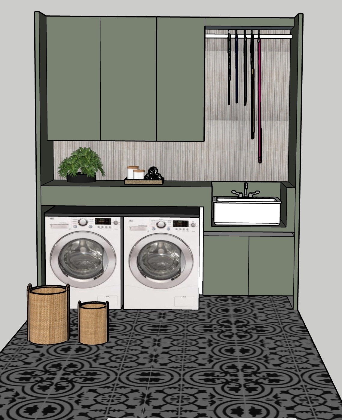 A laundry room can be pretty too! Laundry room ideas and inspiration. Washer & dryer. Tile ideas. Storage ideas. #homedecor #laundryroom 

#LTKHome #LTKSeasonal #LTKFamily
