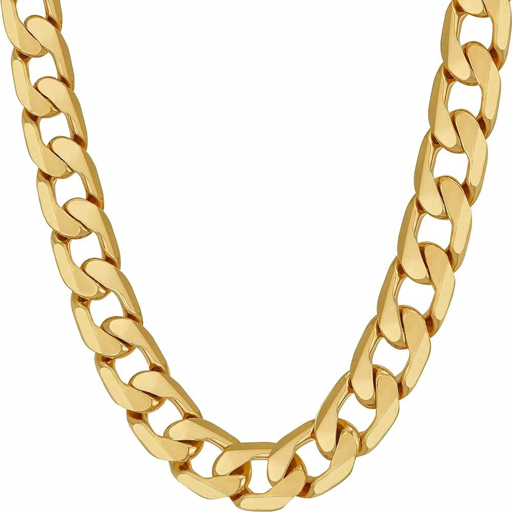 LIFETIME JEWELRY Beveled Cuban Link Curb Chain Necklaces 24k Real Gold Plated (3mm, 6mm & 9.5mm) | Amazon (US)