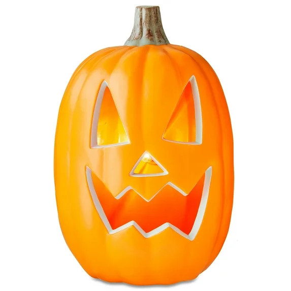 Lighted Blow Mold Pumpkin Decoration, Orange, 16", Halloween by Way To Celebrate - Walmart.com | Walmart (US)