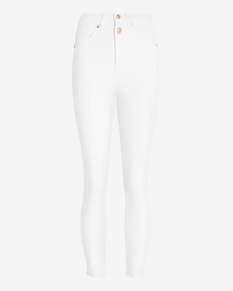 Conscious Edit High Waisted White Double Button Cropped Skinny Jeans | Express