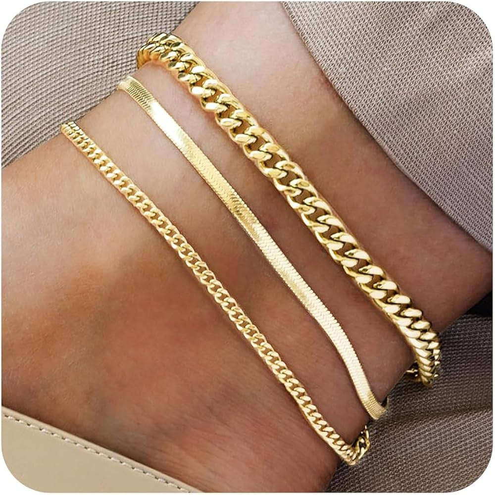 Plus Size Ankle Bracelets for Women - Extra Large 10"+2" Adjustable Anklet 14K Real Gold Plated A... | Amazon (US)