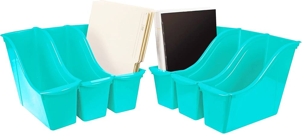 Storex Small Book Bin – Interlocking Plastic Organizer for Home, Office and Classroom, Teal, 6-... | Amazon (US)