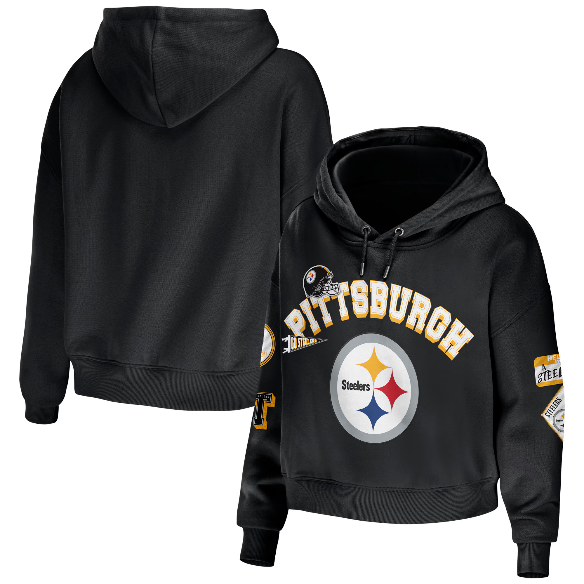 Pittsburgh Steelers WEAR by Erin Andrews Women's Plus Size Modest Cropped Pullover Hoodie - Black | Fanatics