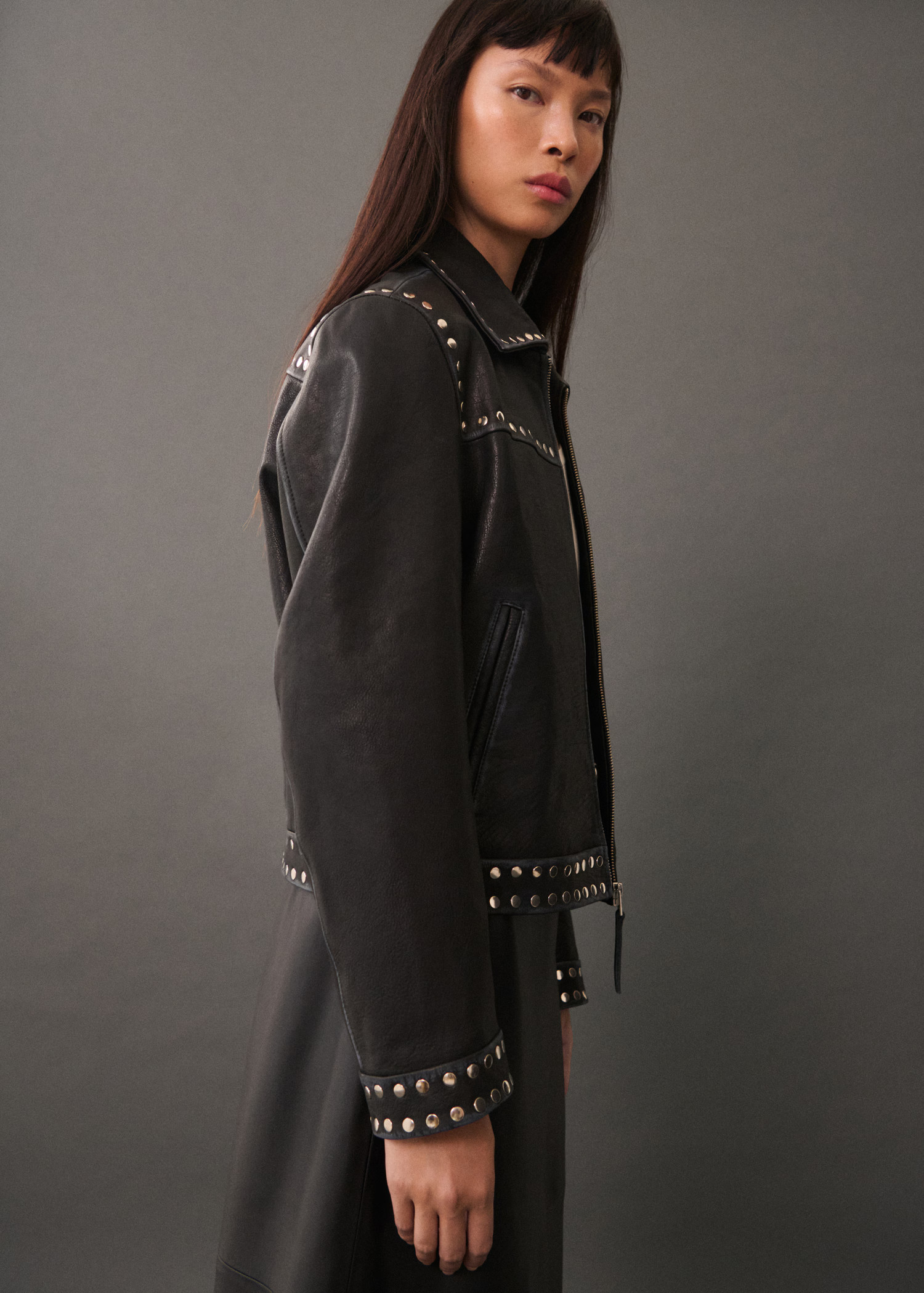 Studded leather jacket | MANGO (US)