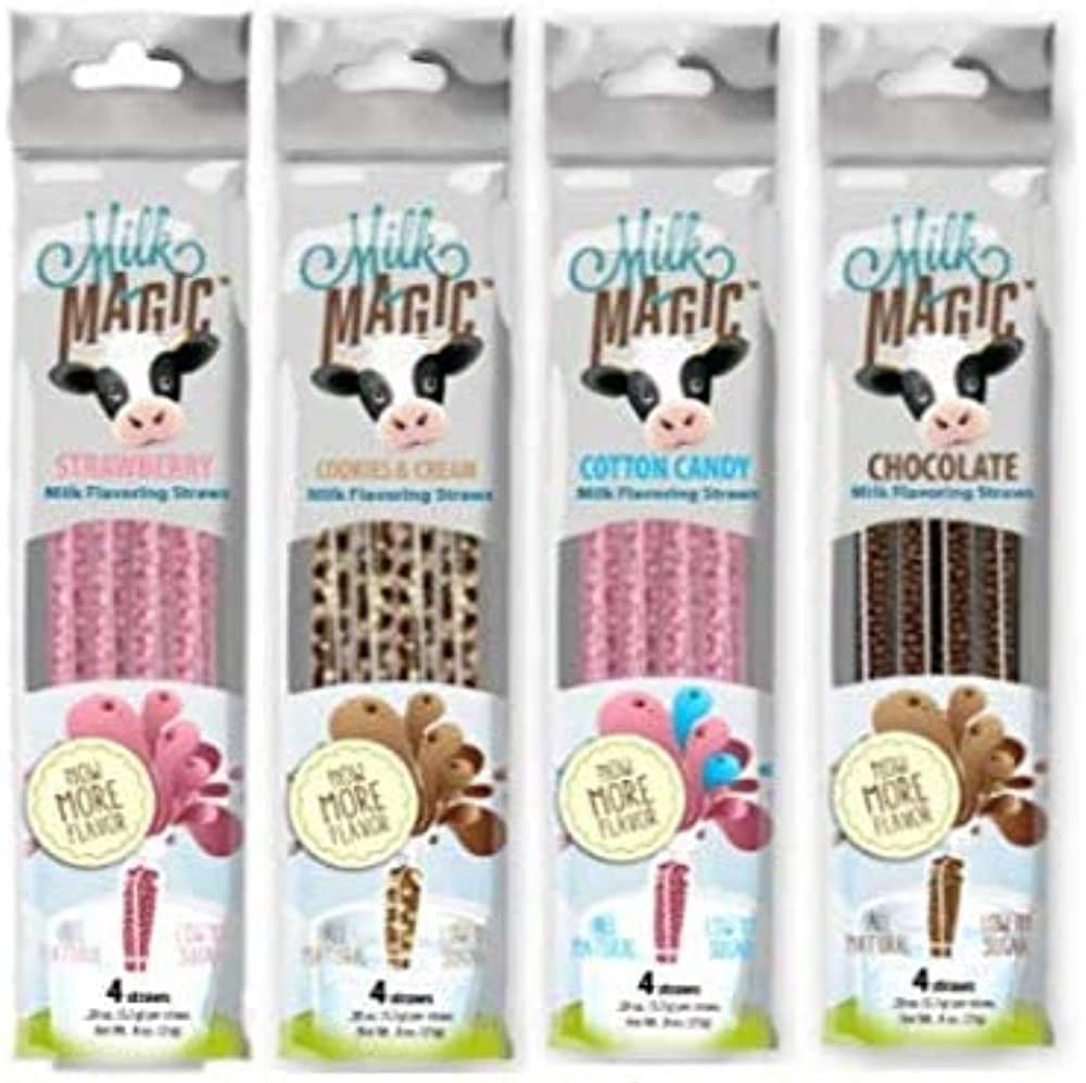 Milk Magic Milk Flavoring Straws, 4-Pack Bundle (16 count), Chocolate, Strawberry, Cotton Candy, ... | Amazon (US)