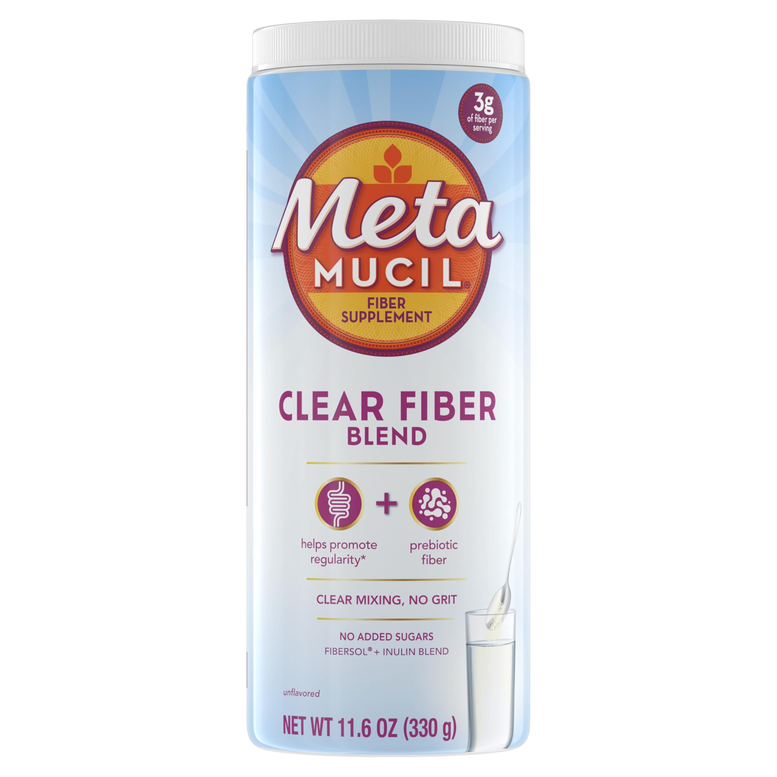 Metamucil Fiber Supplement, Unflavored Clear Mixing Powder, No Grit, No Sugar Added, Plant Based ... | Amazon (US)