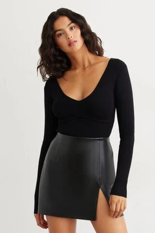 Fitted V-Neck Bustier Sweater | Dynamite Clothing