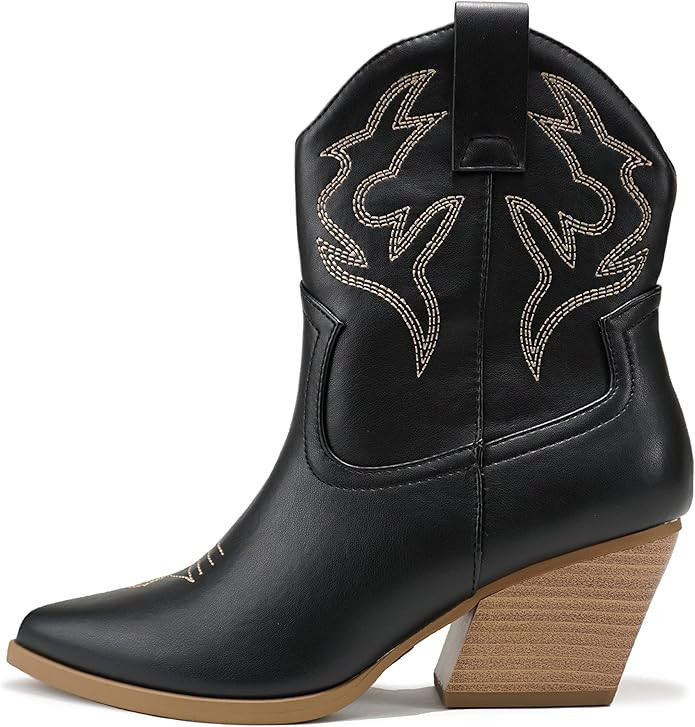 Soda “BLAZING” ~ Women Western Stitched Pointe Toe Low Heel High Top Ankle Shaft Boot Bootie | Amazon (US)