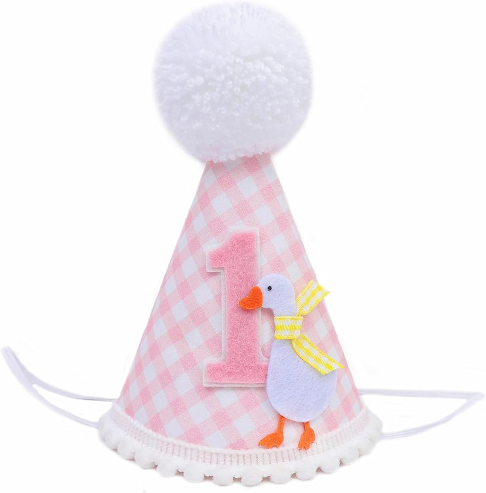 One Silly Goose 1st Birthday Hat for Girls - Silly Goose 1st Birthday Decorations, Pink Gingham 1... | Amazon (US)