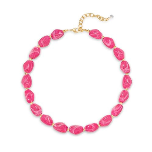 HESSAWELL Chunky Beaded Necklaces for Women Boho Beads Necklace Trendy Statement Beaded Necklace Party Summer Vacation Beach Rose Red Resin Beads Choker Bohemian Jewelry Back to School Gift | Amazon (US)