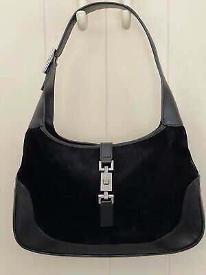 VINTAGE GUCCI JACKIE BLACK SUEDE AND LEATHER PURSE WITH PEWTER GREY HARDWARE  | eBay | eBay US