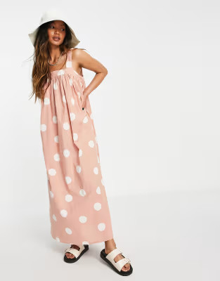 ASOS DESIGN trapeze maxi dress in oversized beige spot print | ASOS (Global)