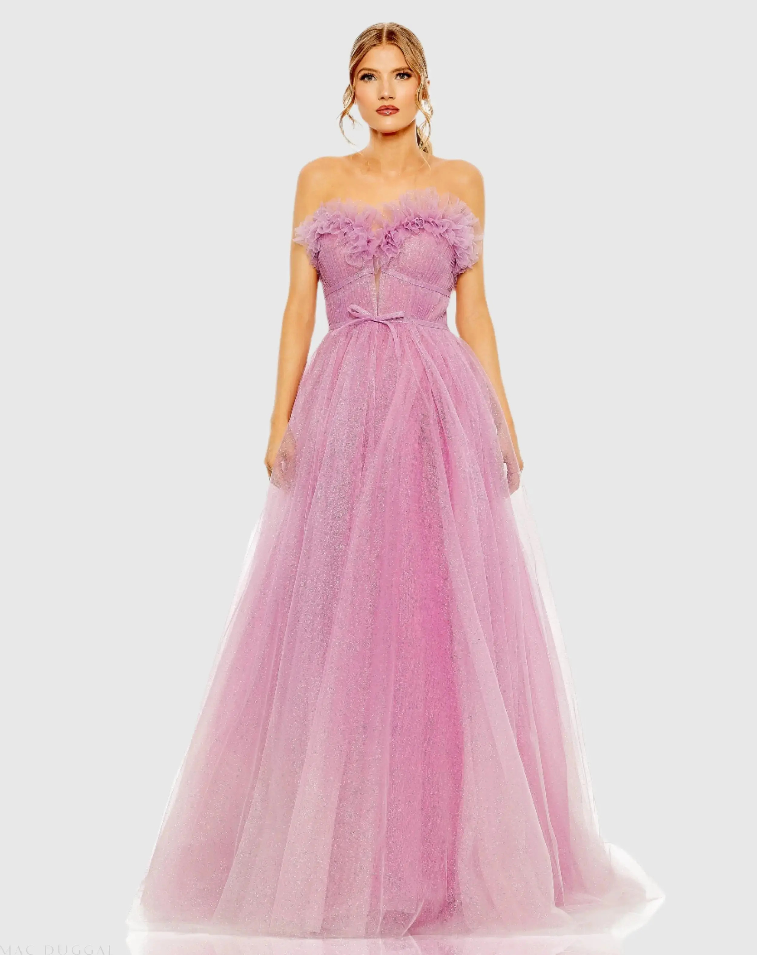 Purple Strapless Glitter Tulle Gown - Mac Duggal | Mac Duggal