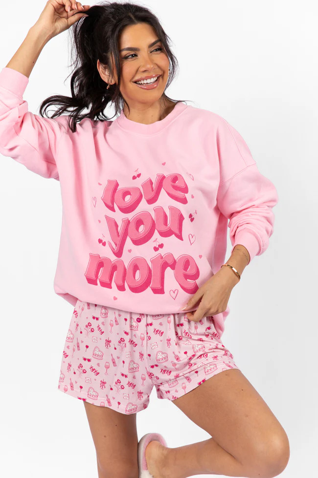 Love You More Light Pink Oversized Graphic Sweatshirt | Pink Lily
