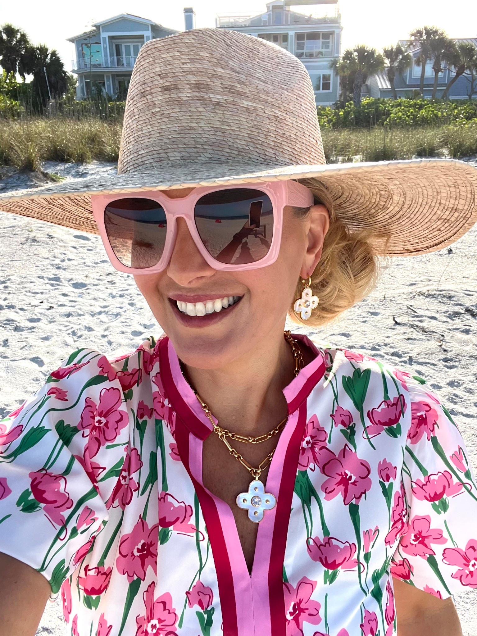 Obsessed with my Julie Vos jewelry. Just look at this mother of pearl necklace and earrings. 

Also, my pink floral dress is perfect for a beach resort. I’m wearing it over my swimsuit.

Wearing a medium and fits true to size.

Don’t forget to add the straw hat, sandals and sunglasses to complete this beach resort look!


#LTKSeasonal #LTKOver40 #LTKSaleAlert #LTKU #LTKTravel #LTKgrwm #LTKootd #LTKMidsize #LTKSwim #LTKFestival