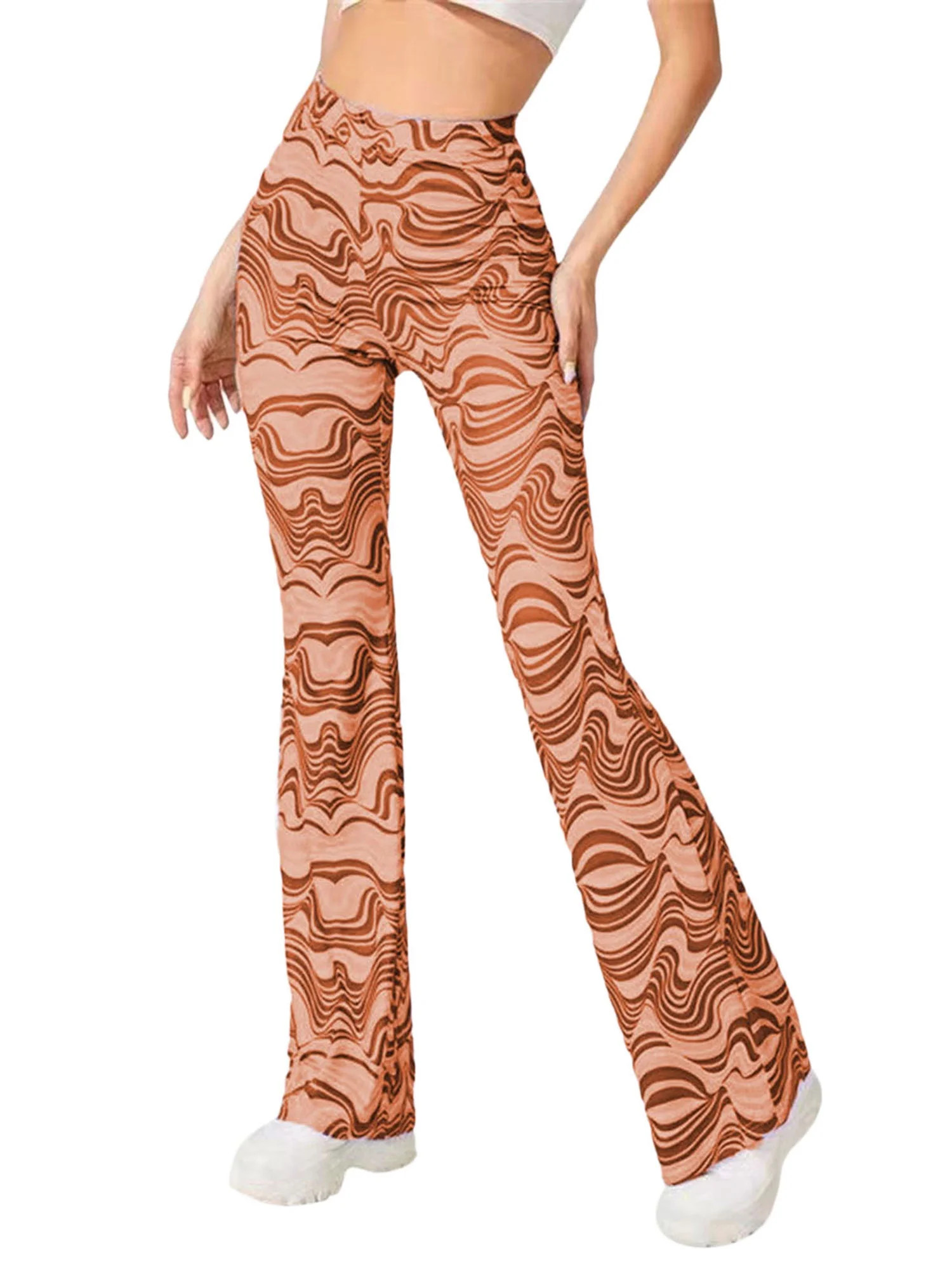 Blotona Women Casual Yoga Flared Pants Water Ripple Printed Slim Fit High Waist Bell Bottom Trous... | Walmart (US)