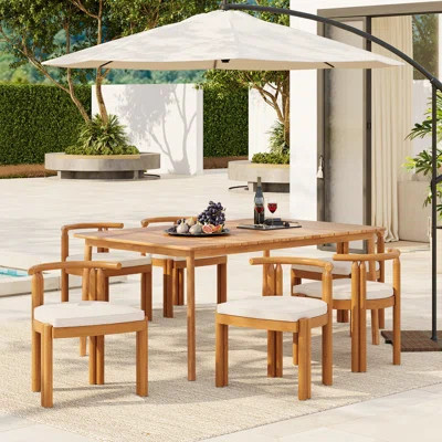 Driftmoor 7-Piece Modern Rustic Acacia Wood Patio Dining Set With Water-Repellent Cushions | Wayfair North America