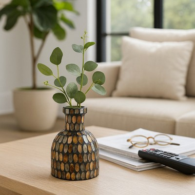 Mosaic Glass Vase for Living Room and Home Decor - Decorative Flower Vase for Bathroom, Bedroom, or Office Display -6", Bronze & Copper | Target