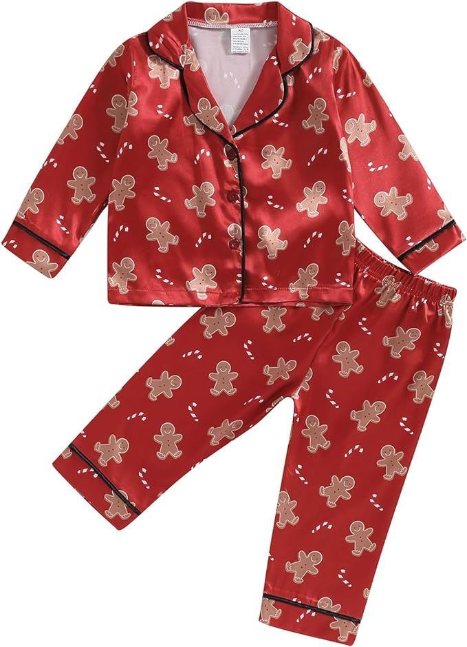 MAINESAKA Baby Boy Girl Pajamas Christmas Red Plaid Print Long Sleeve Lapel Collar Button Down To... | Amazon (US)