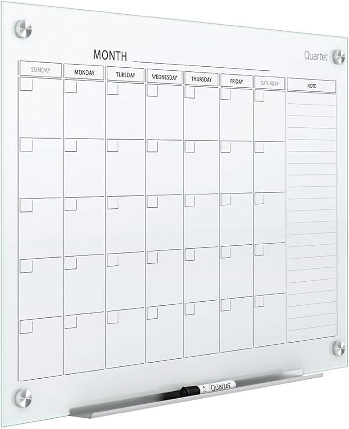 Quartet Magnetic Whiteboard Calendar, 3' x 2', Glass Dry Erase White Board Planner for Homeschool... | Amazon (US)