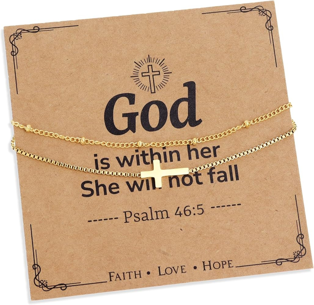 Christian Gift Golden Cross Necklace Choker for Women, Dainty Gold Necklaces Religious Faith Acce... | Amazon (US)