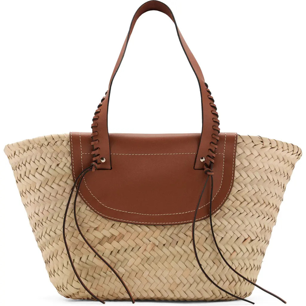 MANGO Large Straw Basket Bag in Leather at Nordstrom | Nordstrom